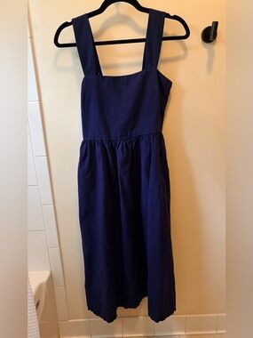 UNIQLO midi dress linen blend sleeveless navy blue xs
